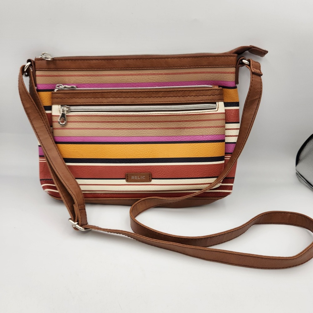 Relic Striped Crossbody Bag Purse‎ Faux Leather Adjustable Strap Multicolor